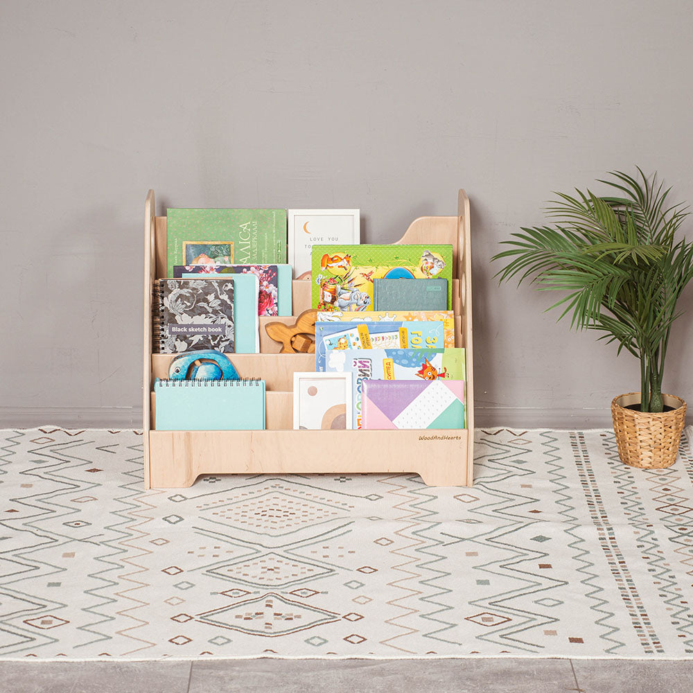 Wood and Hearts Eco-Friendly Wooden Montessori Kids' Bookshelf