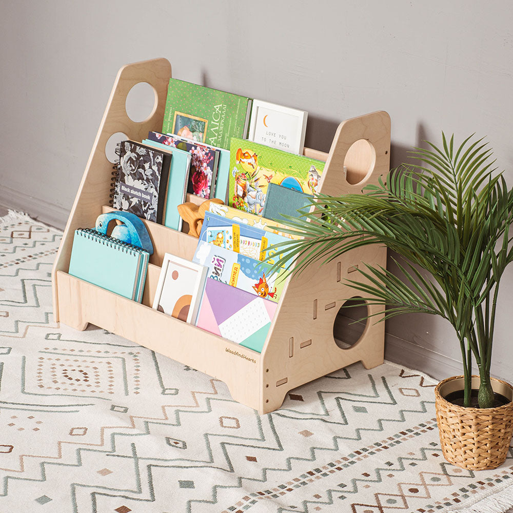 Wood and Hearts Eco-Friendly Wooden Montessori Kids' Bookshelf