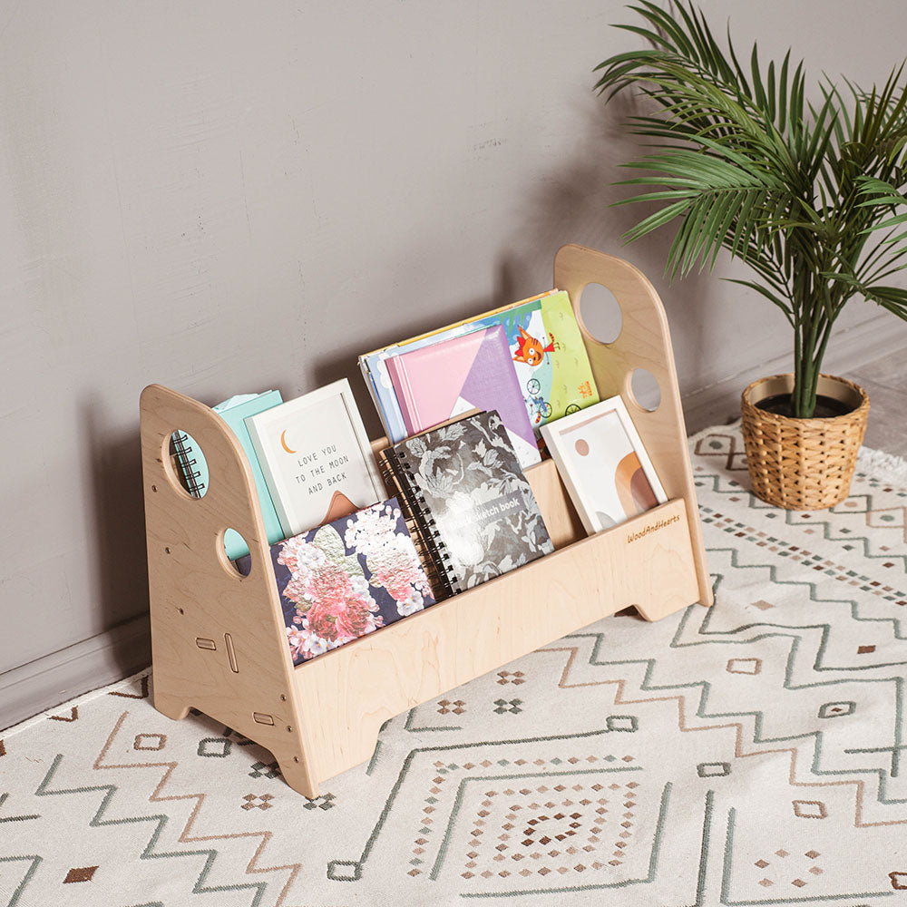 wooden sustainable non-toxic montessori book shelf