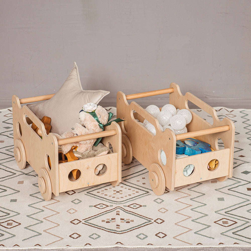 Wood and Hearts Eco-Friendly Wooden Montessori Car Shaped Toy Organizer