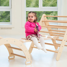 Load image into Gallery viewer, Wood and Hearts Eco-Friendly Wooden Montessori Climbing 3-in-1 Set | Foldable Triangle, Climbing Arch, Rocker Board
