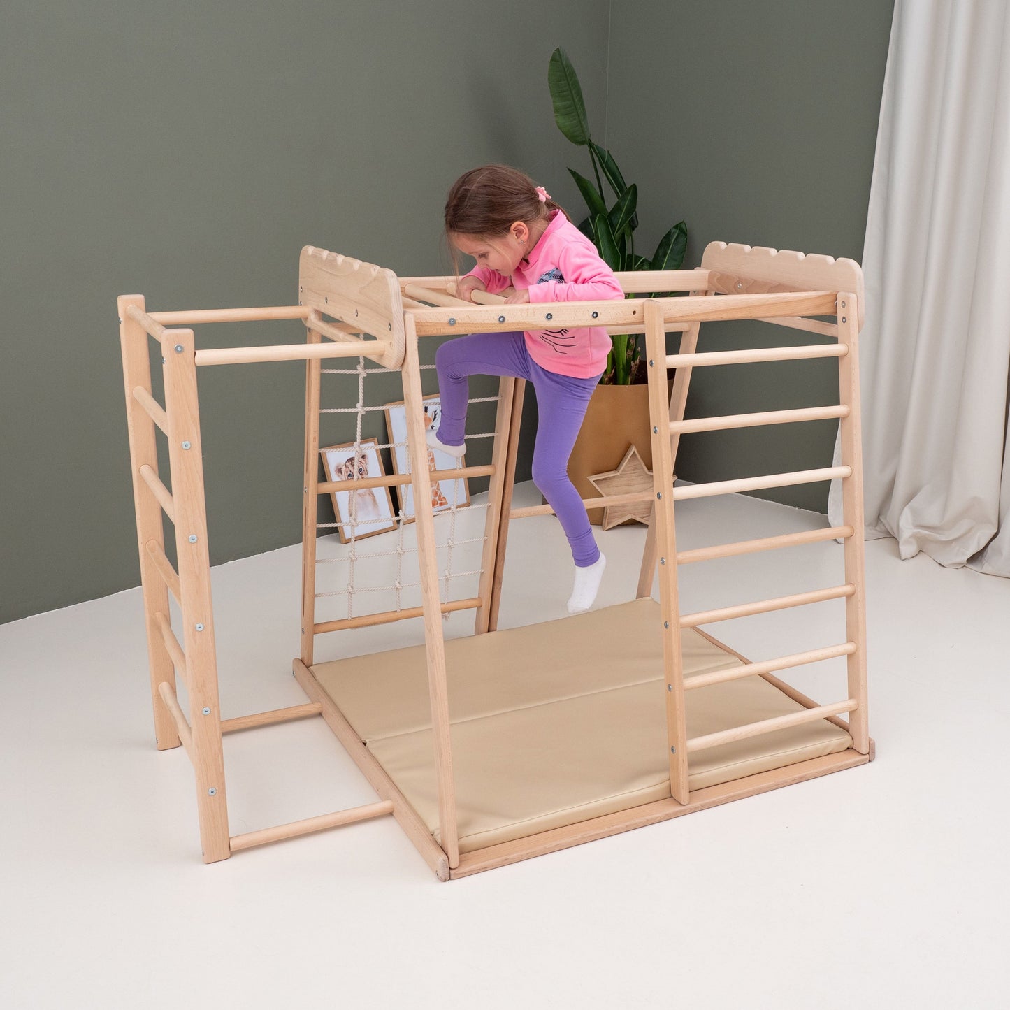 Wood and Hearts Eco-Friendly Natural Wooden Indoor Playground Toddler Jungle Gym
