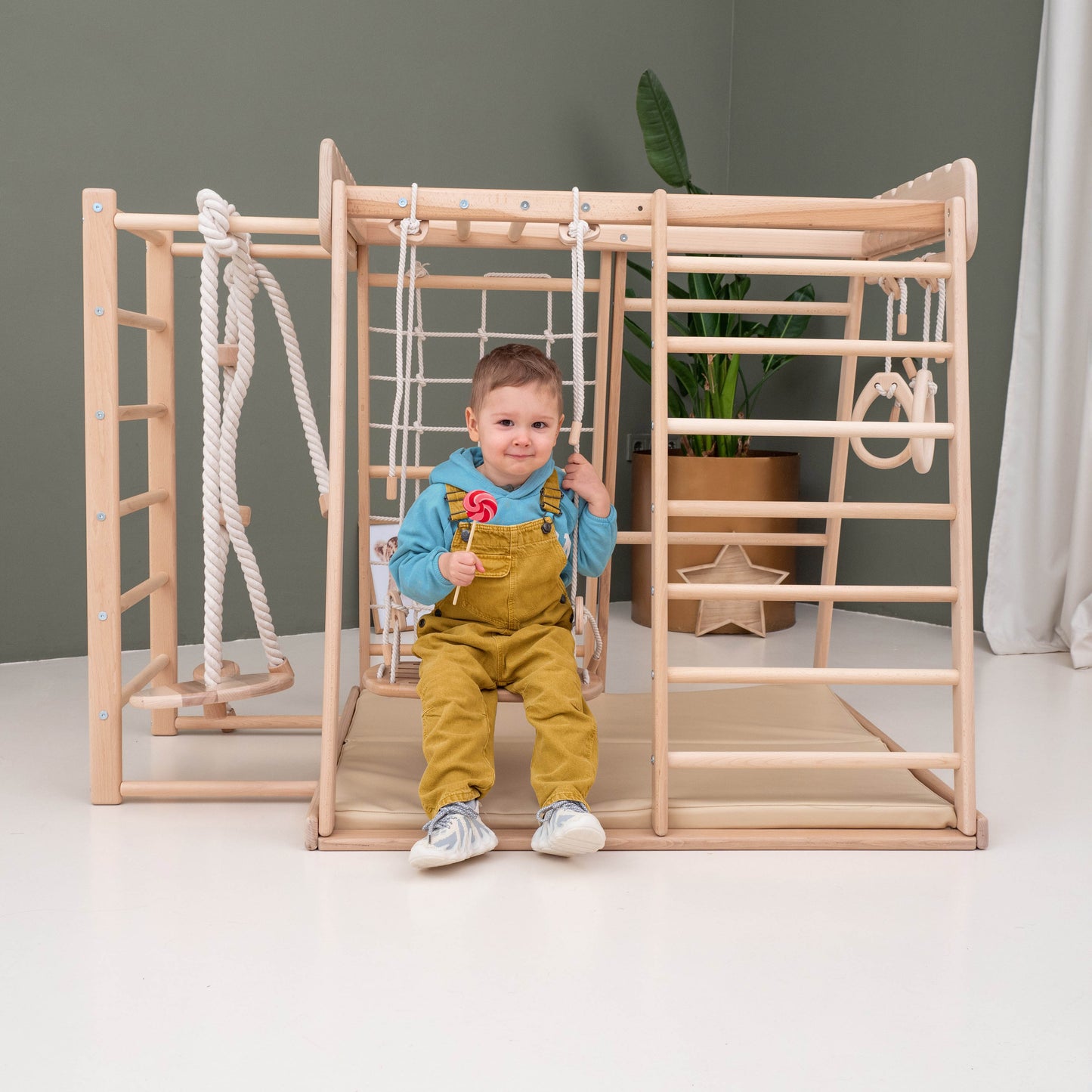 Wood and Hearts Eco-Friendly Natural Wooden Indoor Playground Toddler Jungle Gym
