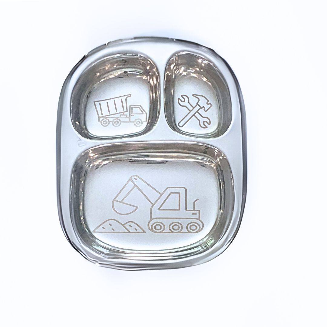 Busy Benny Truck Themed Stainless Steel Kids' Divided Plates Set(Two)