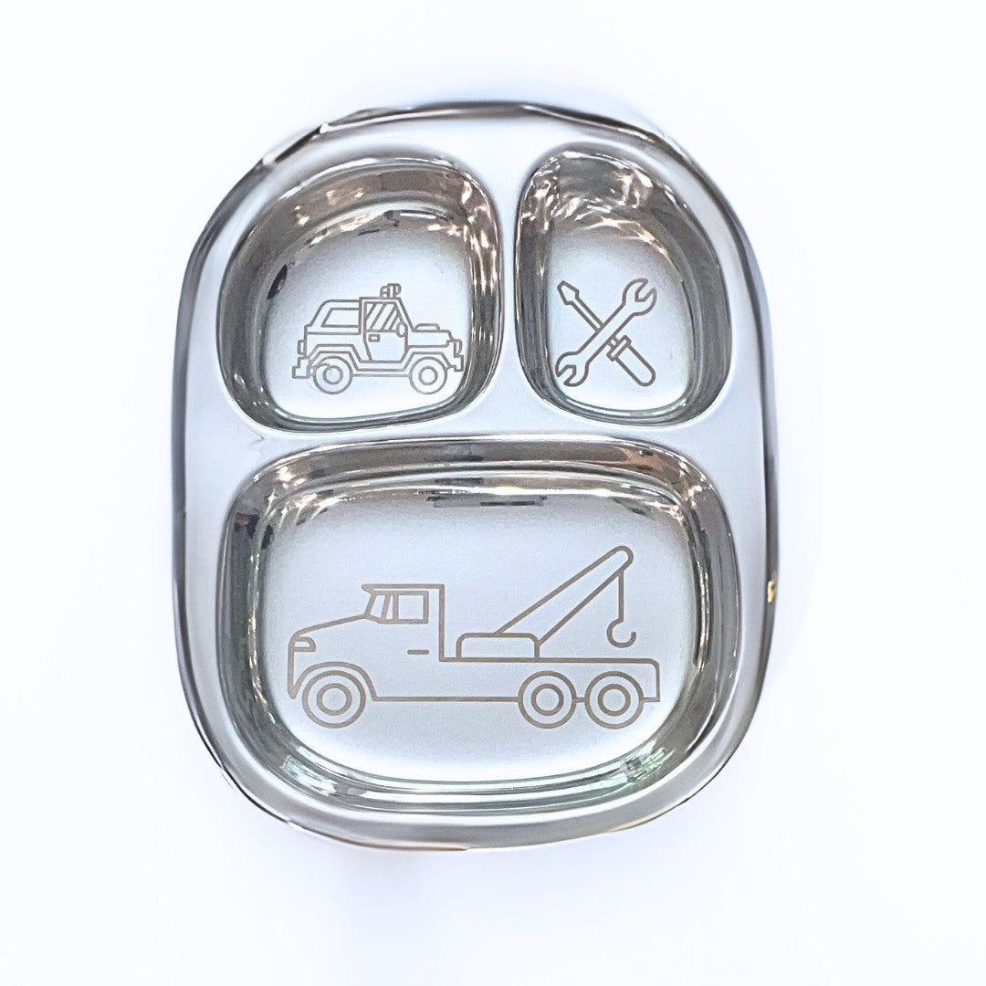 Busy Benny Truck Themed Stainless Steel Kids' Divided Plates Set(Two)