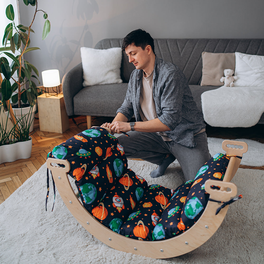 Wood and Hearts Eco-Friendly Wooden Large Montessori Climbing Arch with Cushion or Tent