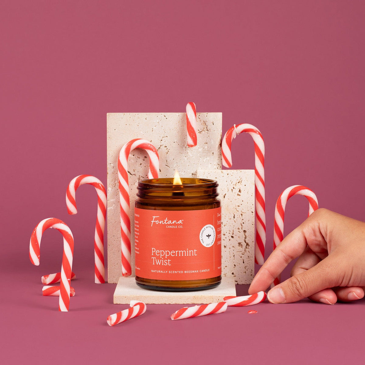 Peppermint Twist Essential Oil Candle – Beeswax & Coconut, Wooden Wick, 9 oz