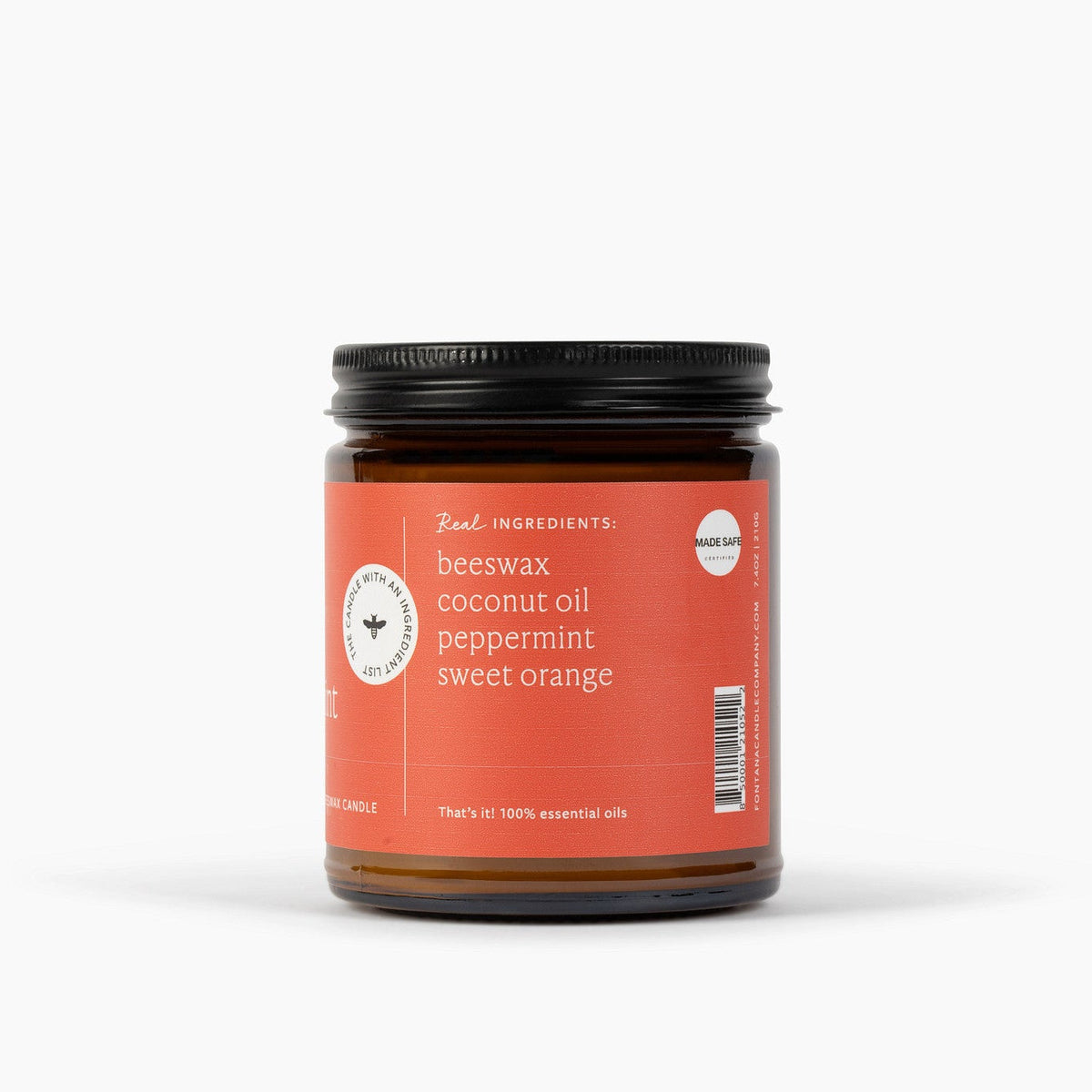 Peppermint Twist Essential Oil Candle – Beeswax & Coconut, Wooden Wick, 9 oz