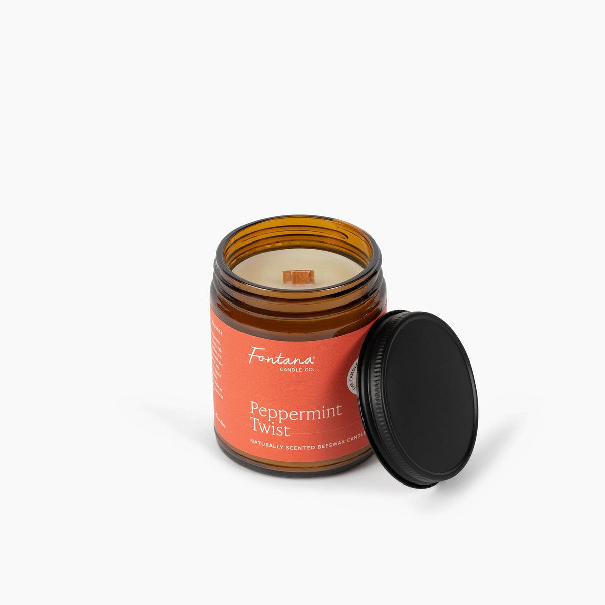 Peppermint Twist Essential Oil Candle – Beeswax & Coconut, Wooden Wick, 9 oz