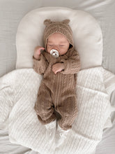 Load image into Gallery viewer, Luna + Luca Organic Cotton Baby Bear Knit Neutral Jumpsuit - Acorn
