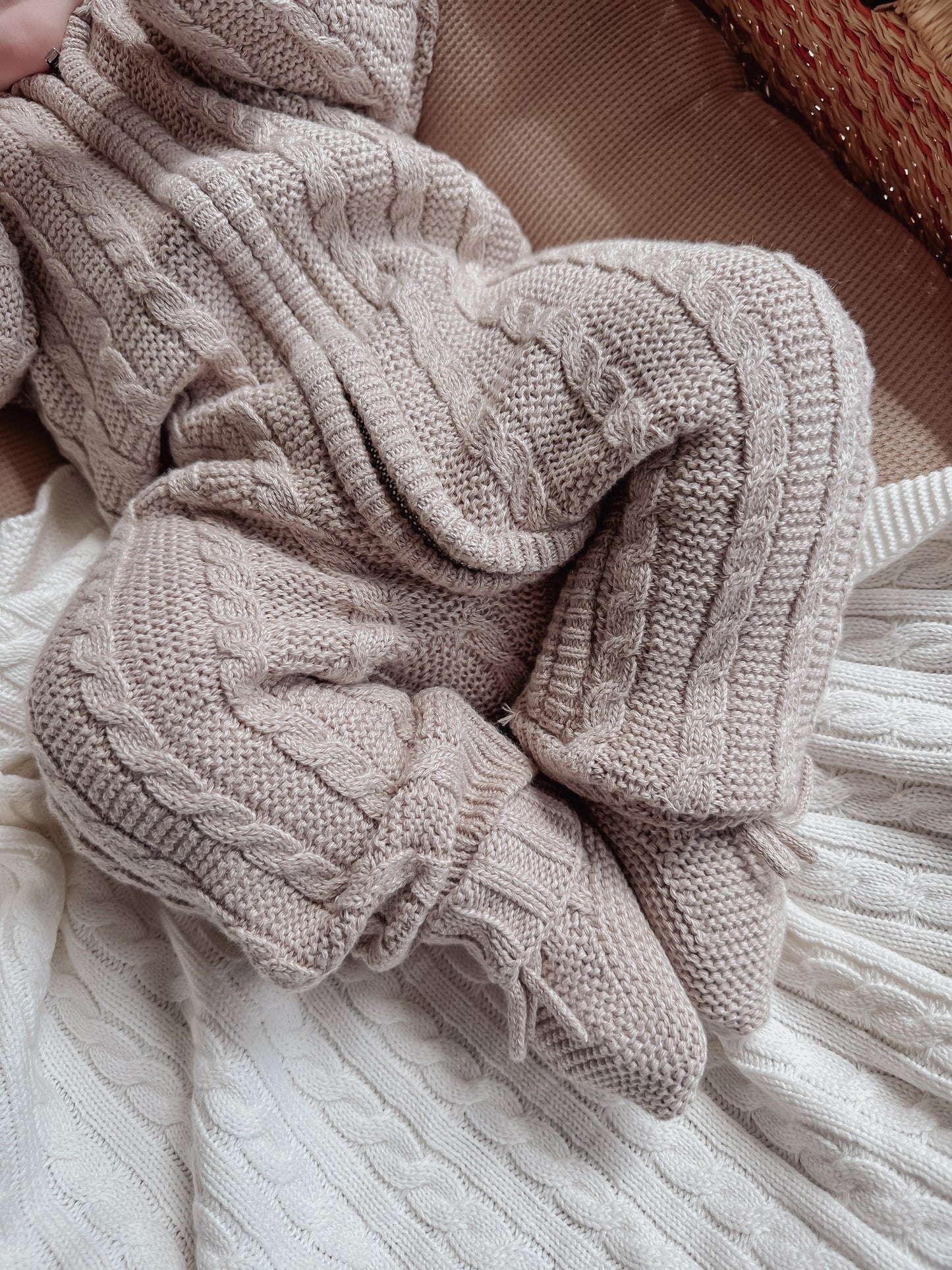 Luna + Luca Baby Bear Cable Knit Jumpsuit - Heather Beige