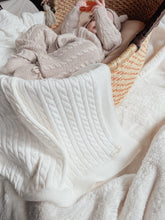 Load image into Gallery viewer, Luna + Luca Organic Cotton Cable Knit Gender-Neutral Baby Receiving Blanket - White
