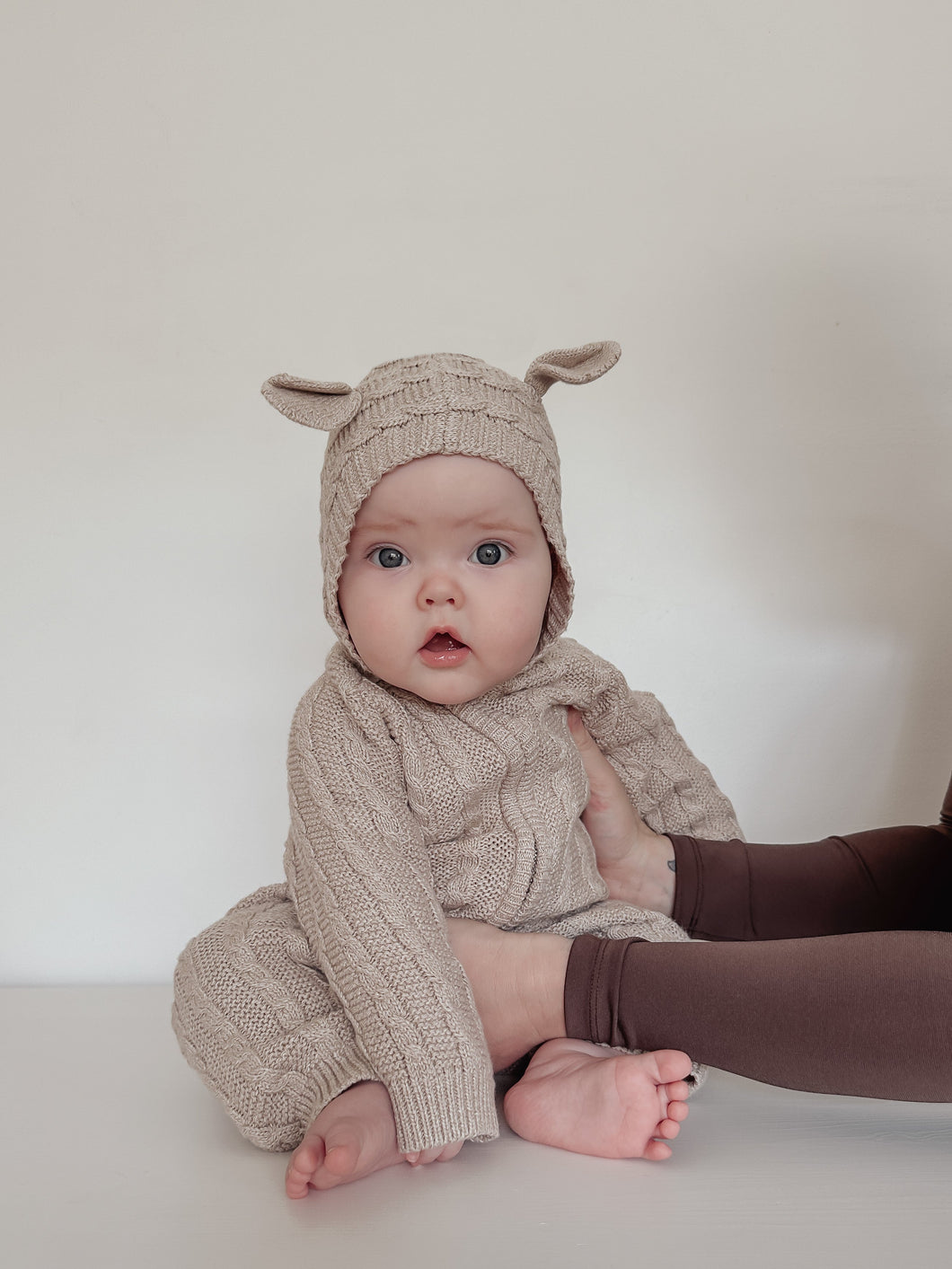 Luna + Luca Baby Bear Cable Knit Jumpsuit - Heather Beige