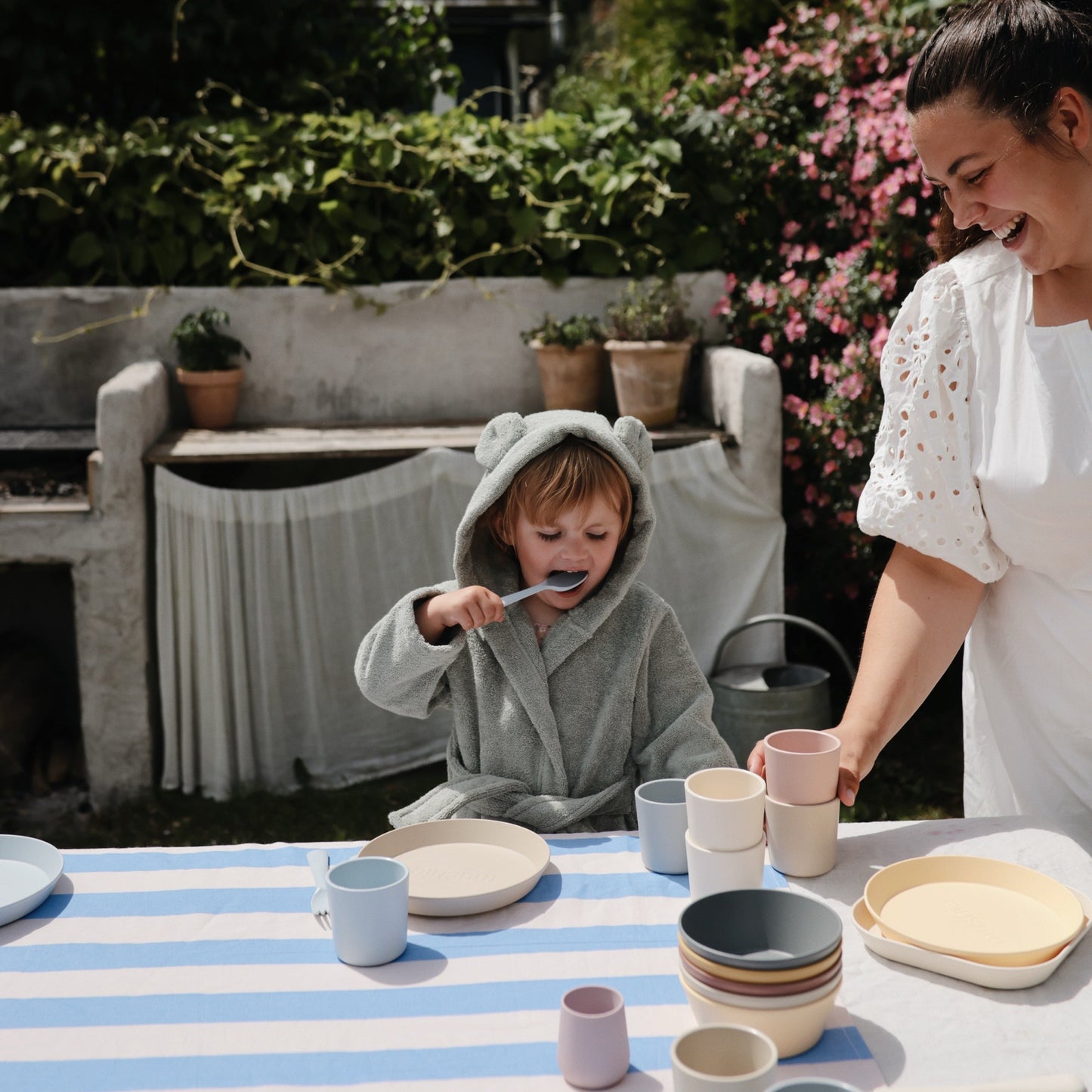 Mushie Organic Cotton Bear Bath Robe for Toddlers and Little Kids