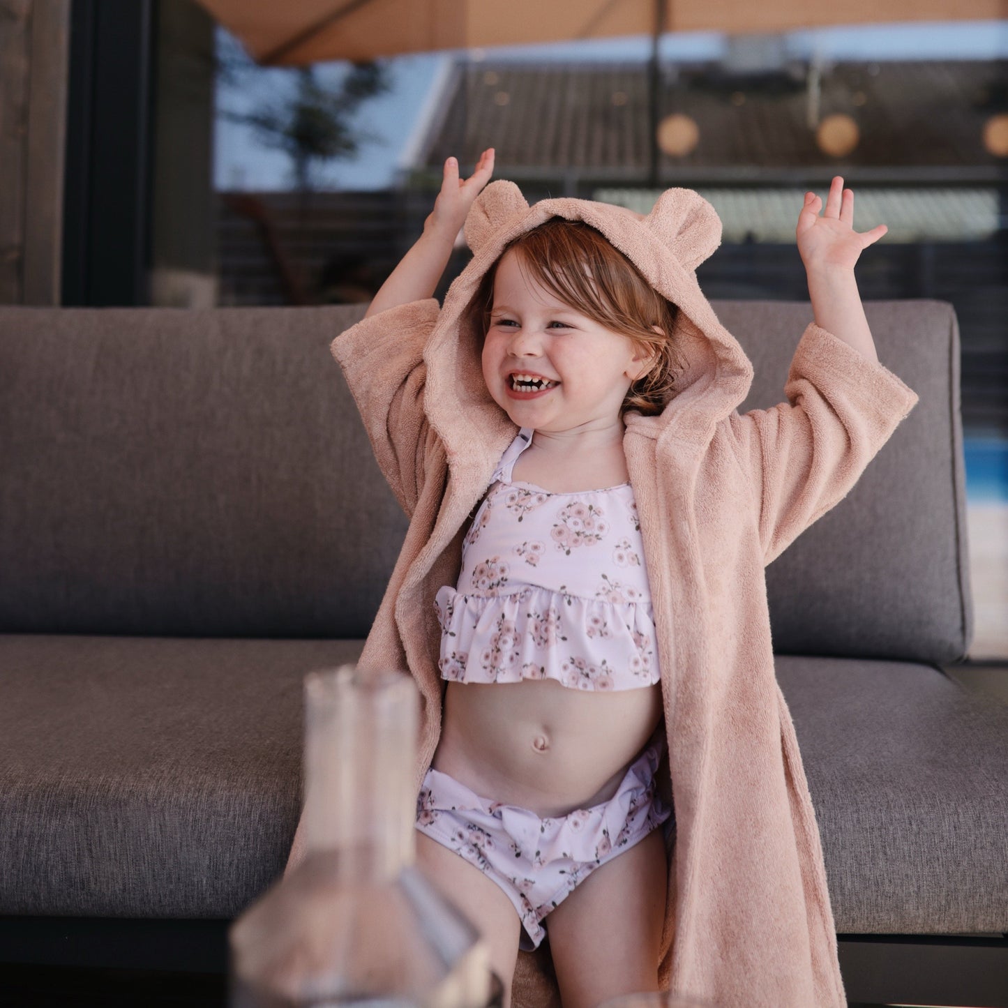 Mushie Organic Cotton Bear Bath Robe for Toddlers and Little Kids
