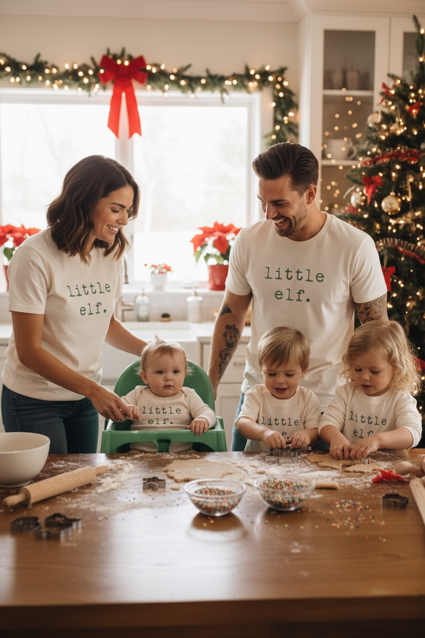 Little Elf Organic Cotton Kids T-Shirt – Long Sleeve, Red or Olive, 2T–10Y