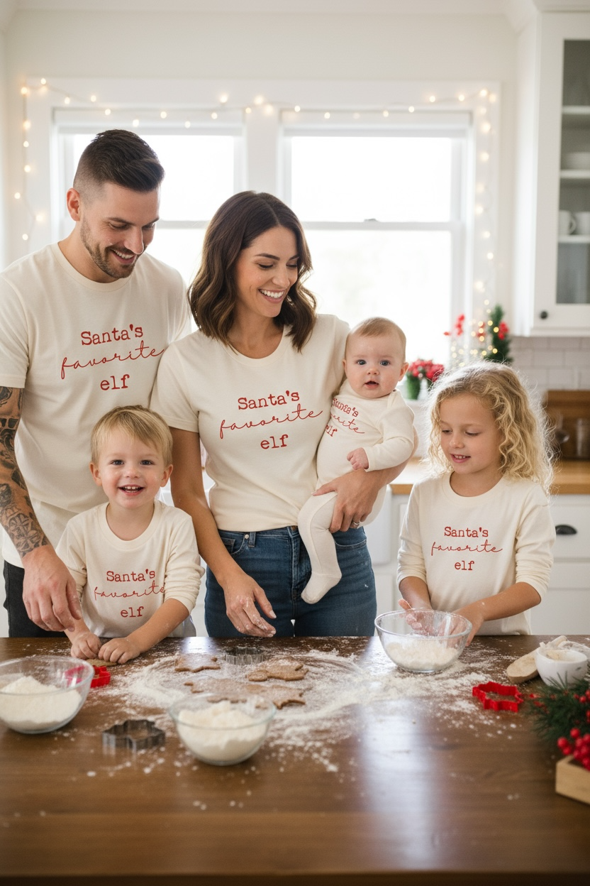 Santa’s Favorite Elf Organic Cotton Baby Bodysuit – Long Sleeve, Red or Olive, 0–24M