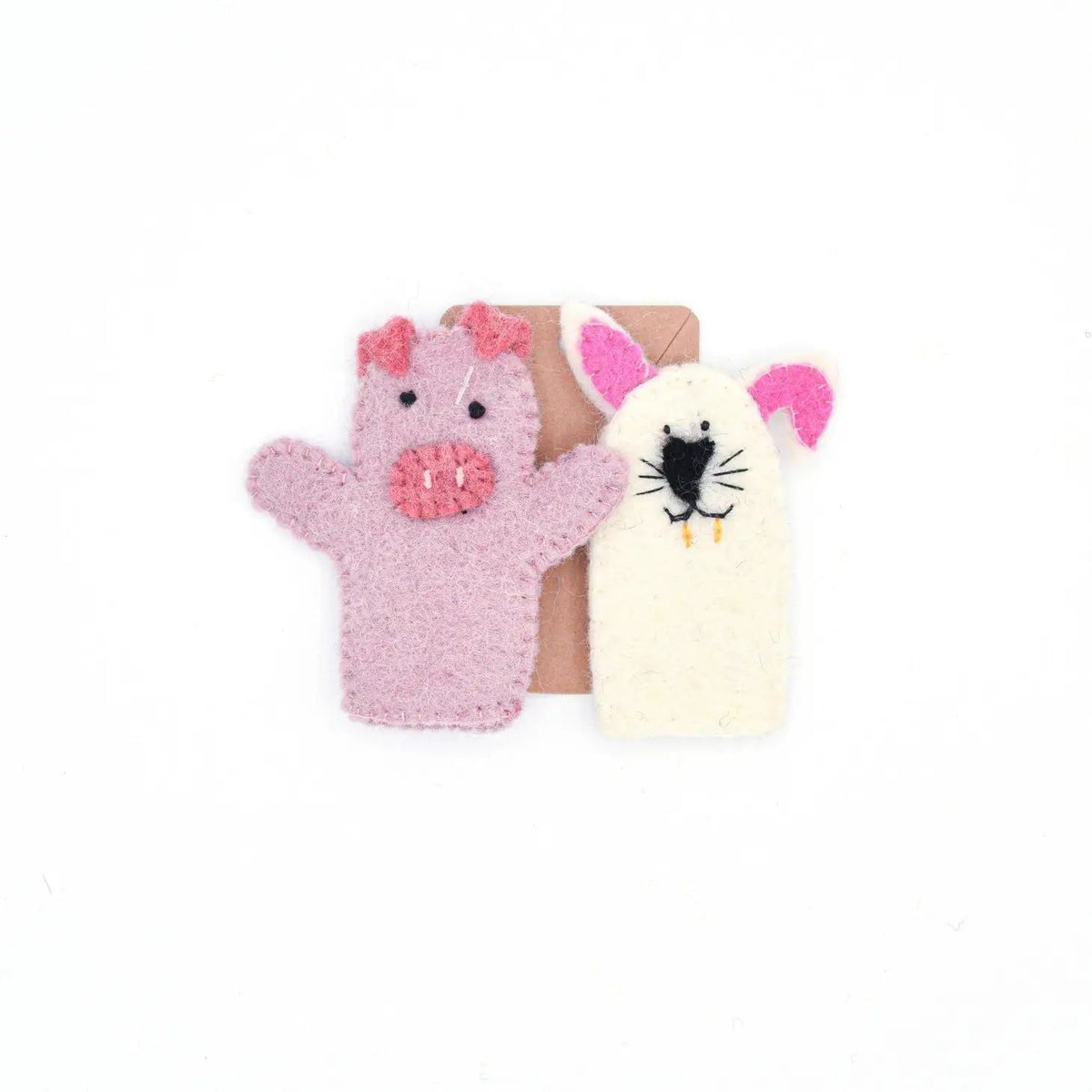 Pig & Bunny Finger Puppet Set – Handmade Wool Felt Pretend Play Toy