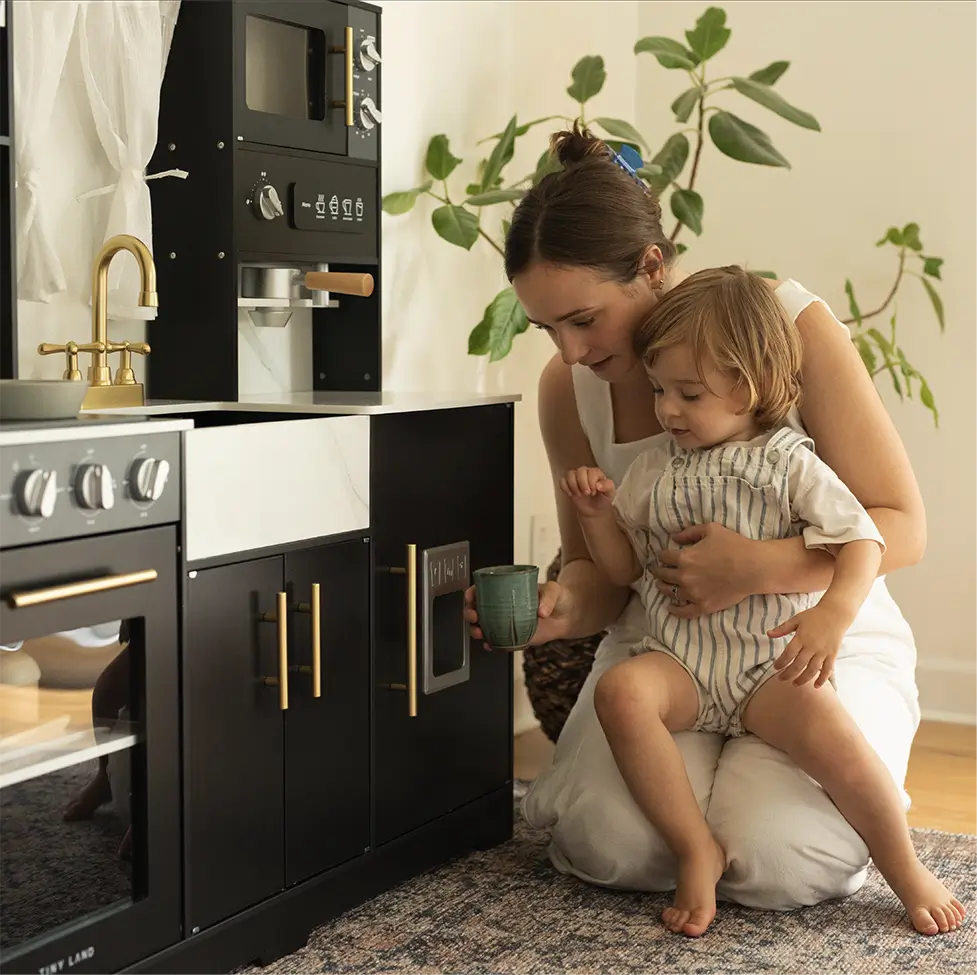 Tiny Land® Trendy Black Style Wooden Play Kitchen