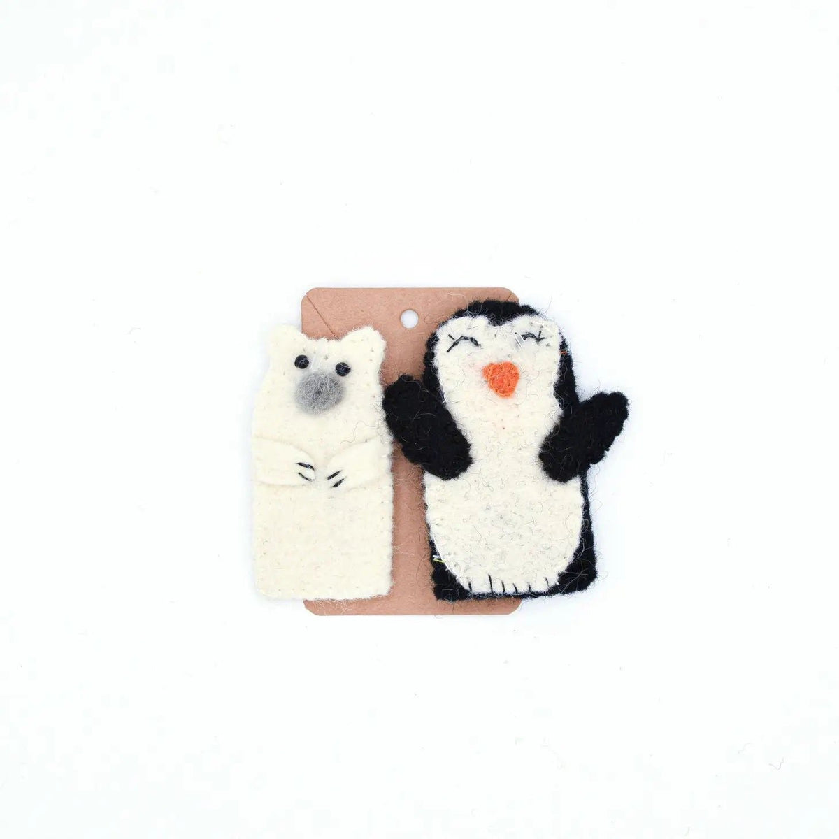 Polar Bear & Penguin Finger Puppet Set – Handmade Wool Felt Pretend Play Toy
