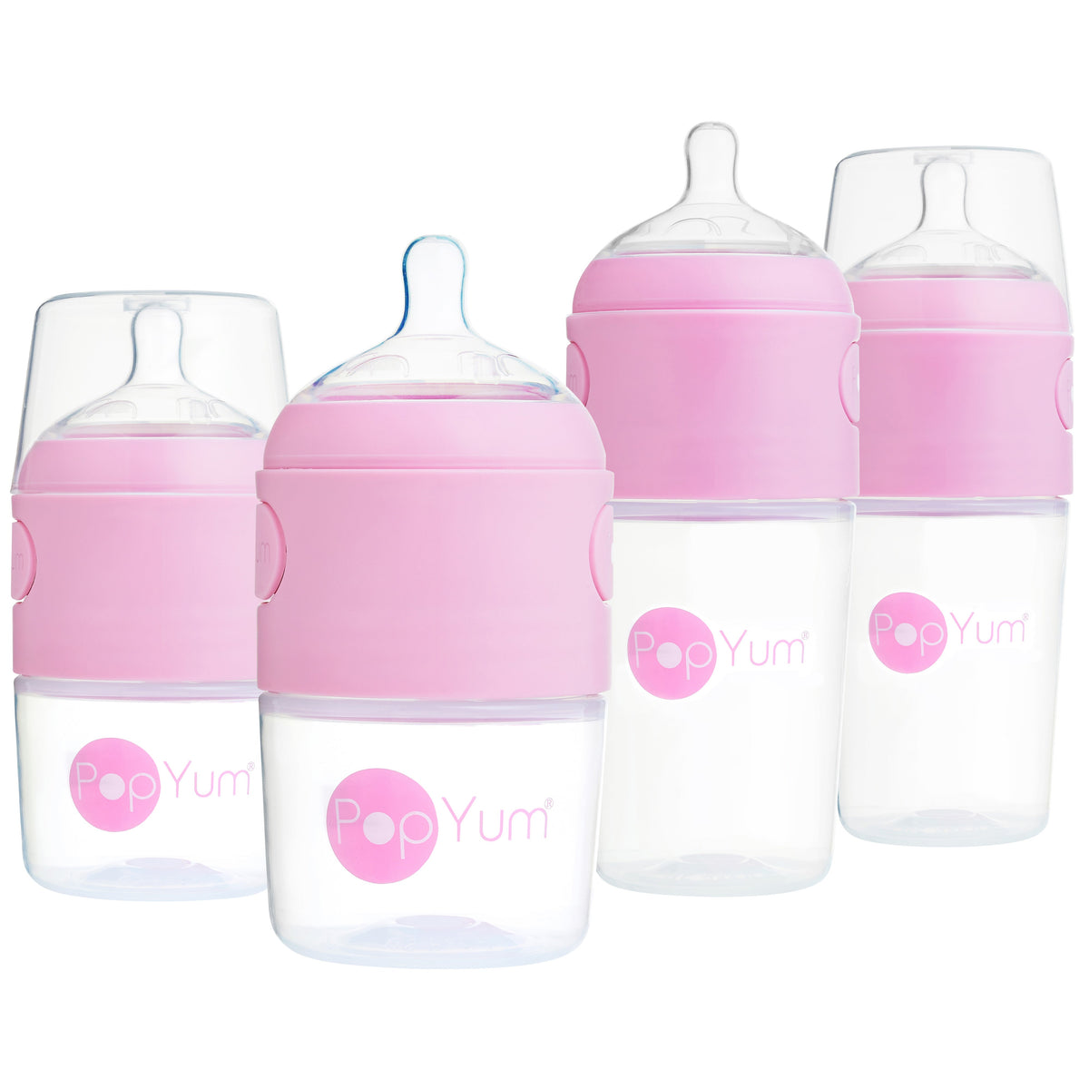 PopYum Formula-Making Baby Bottle Starter Set, 4-Pack – Pink (2 x 5oz + 2 x 9oz)