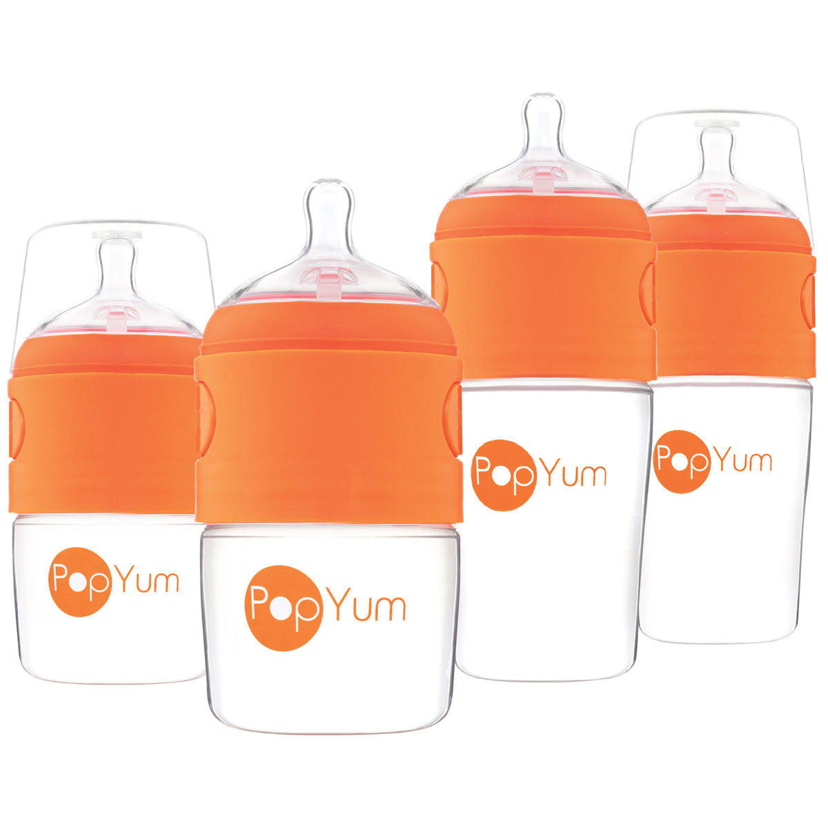 PopYum Formula-Making Baby Bottle Starter Set, 4-Pack – Orange (2 x 5oz + 2 x 9oz)