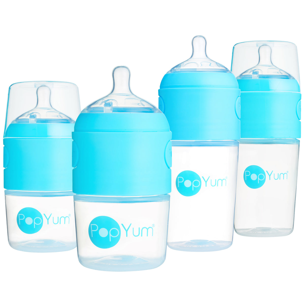 PopYum Formula-Making Baby Bottle Starter Set, 4-Pack – Blue (2 x 5oz + 2 x 9oz)