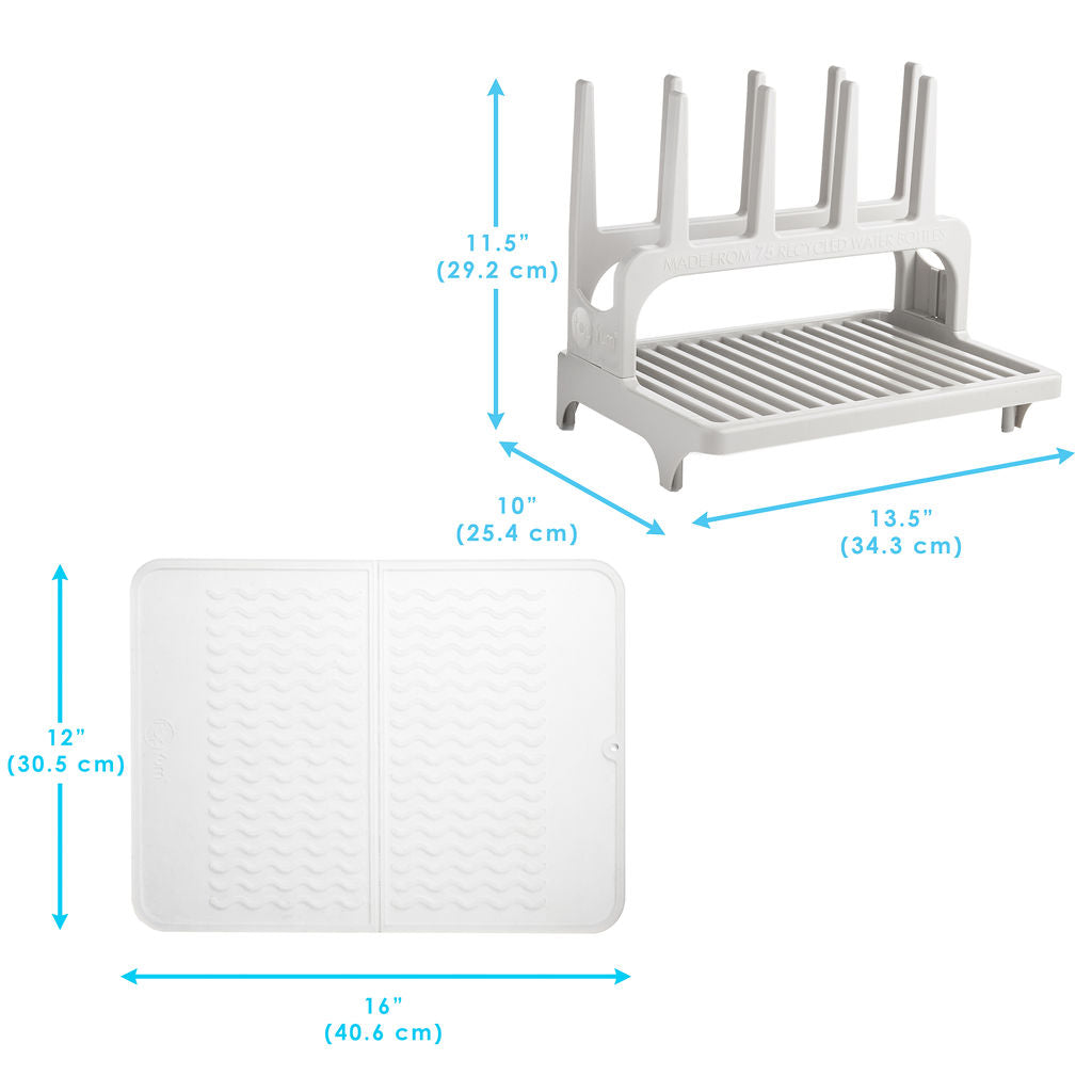 PopYum Space-Saving Baby Bottle Drying Rack with Silicone Mat – Seattle Gray, Made from Recycled Bottles