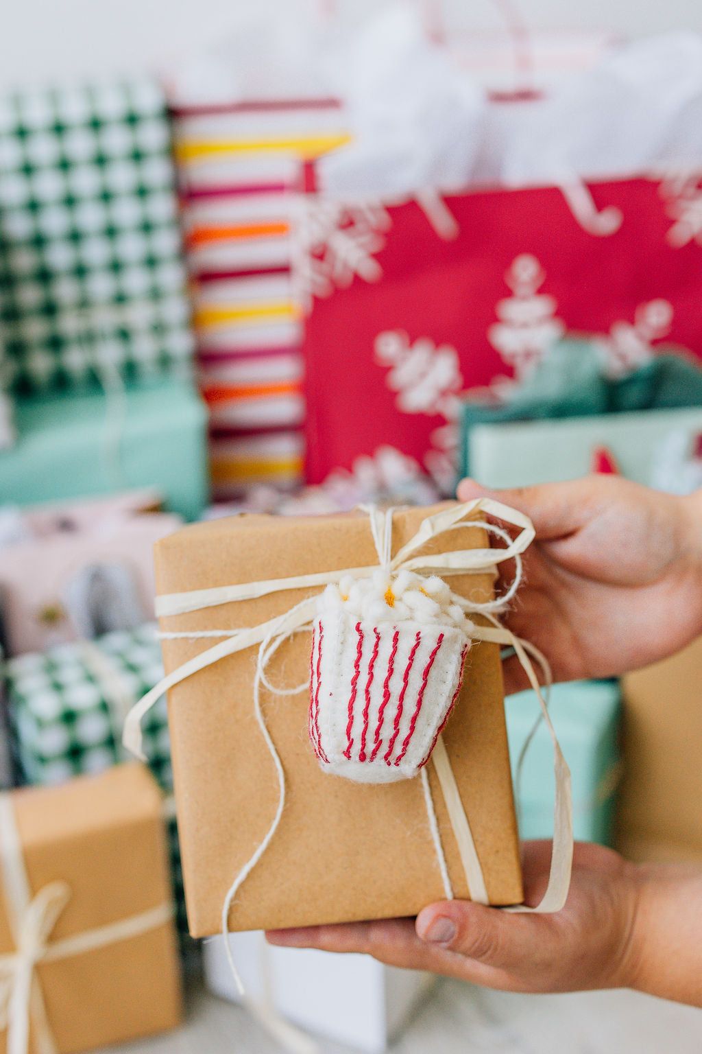 Popcorn Ornament – Handmade Wool Felt Holiday Decor