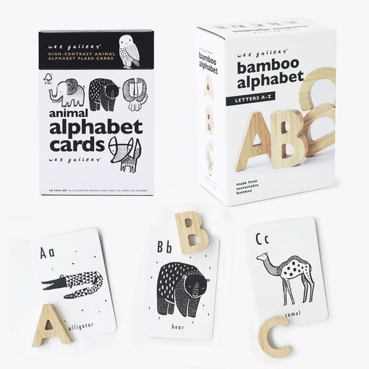 Wee Gallery Alphabet Adventure Cards and Bamboo Set Bundle | Eco-Friendly, Non-Toxic Educational Preschool Toys