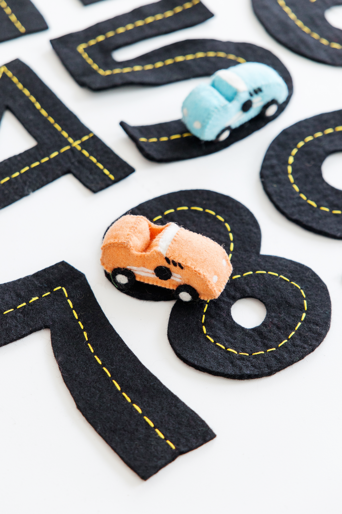 Race Track Numbers Set – Handmade Wool Felt Learning Toy
