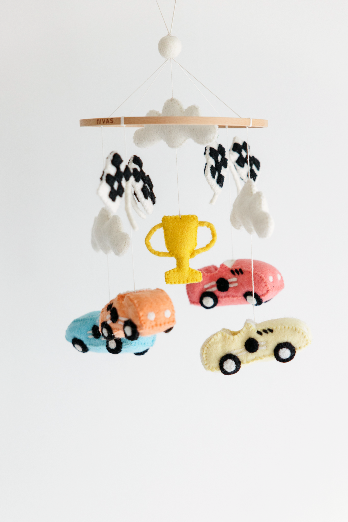 Racing Car Crib Mobile – Handmade Wool Felt Nursery Decor
