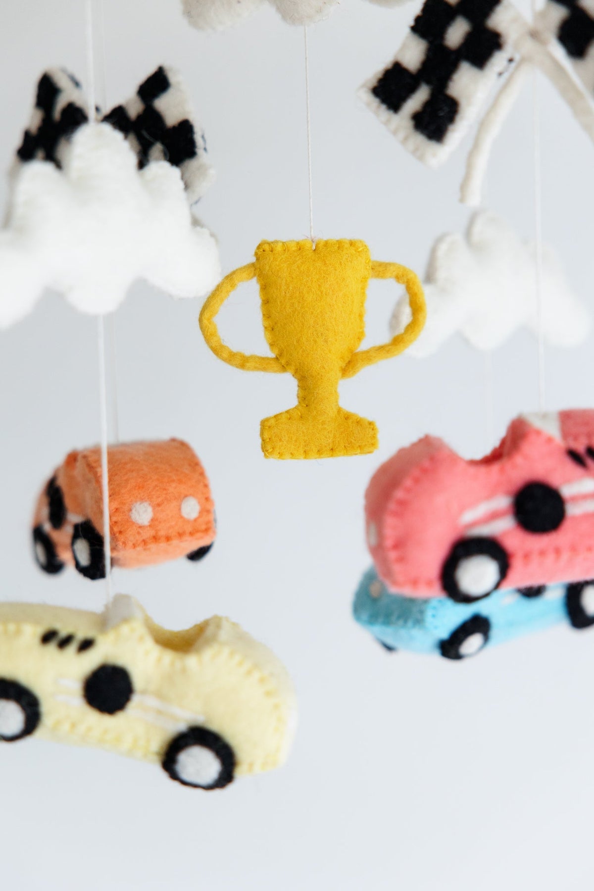 Racing Car Crib Mobile – Handmade Wool Felt Nursery Decor