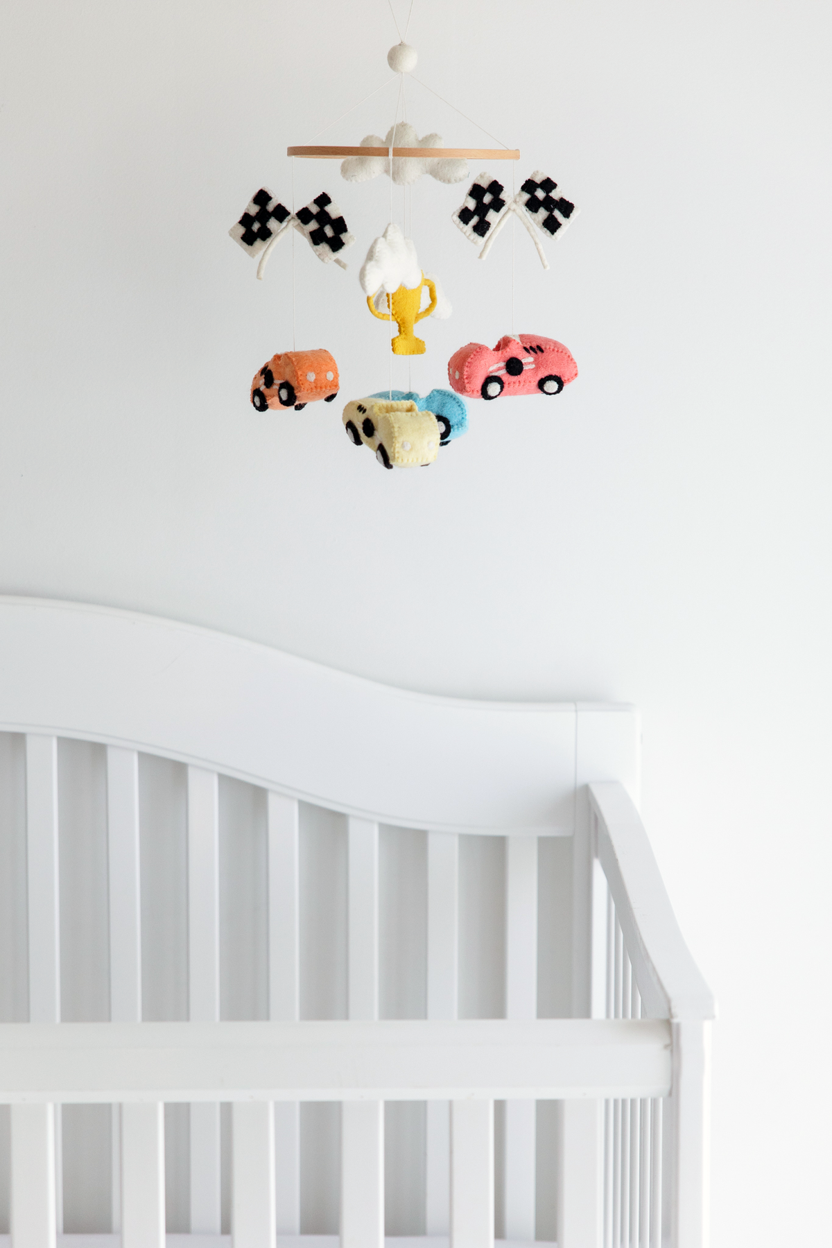 Racing Car Crib Mobile – Handmade Wool Felt Nursery Decor