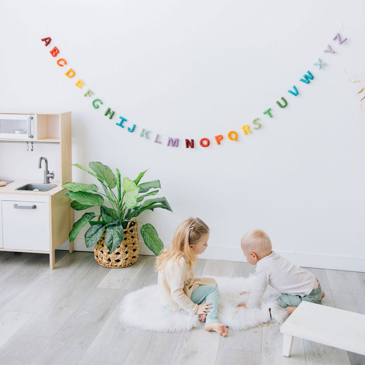 Rainbow Alphabet Garland – Handmade Wool Felt Nursery & Playroom Decor