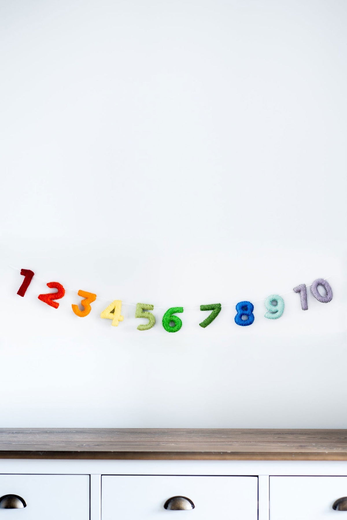 Rainbow Numbers Garland – Handmade Wool Felt Nursery & Playroom Decor