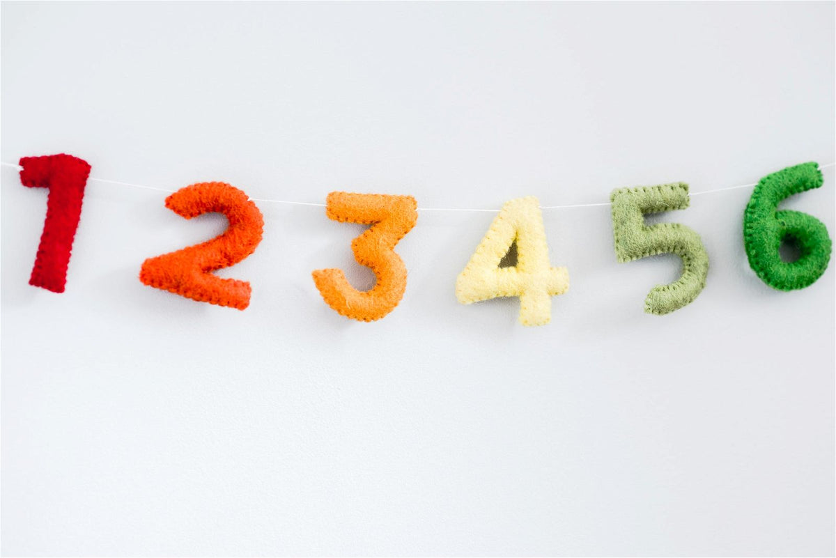 Rainbow Numbers Garland – Handmade Wool Felt Nursery & Playroom Decor