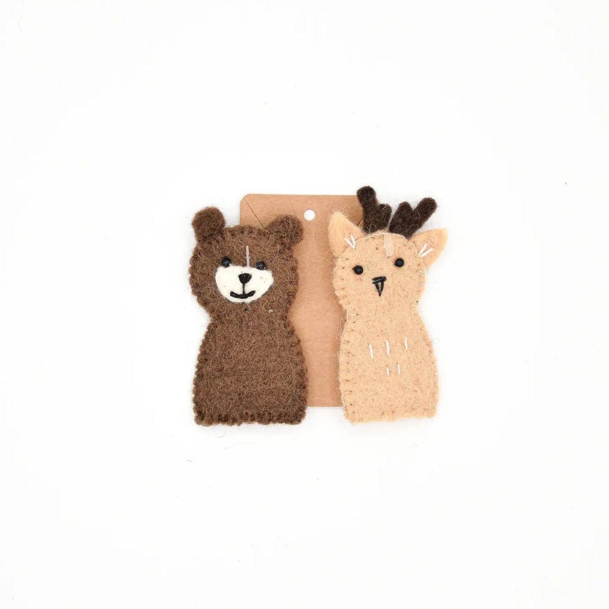 Reindeer & Bear Finger Puppet Set – Handmade Wool Felt Pretend Play Toy