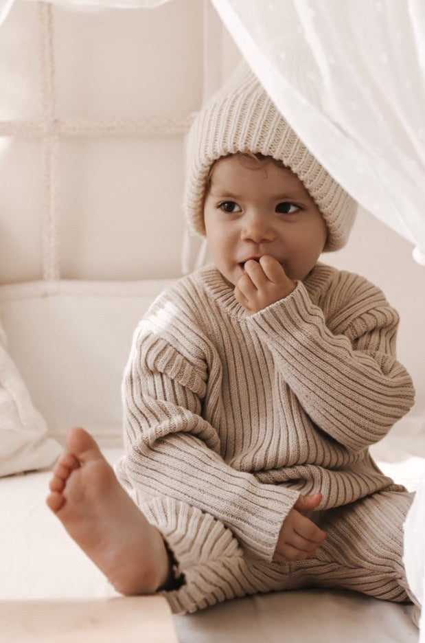 Luca + Luna Organic Cotton Chunky Rib Baby Toddler Leggings - Beige