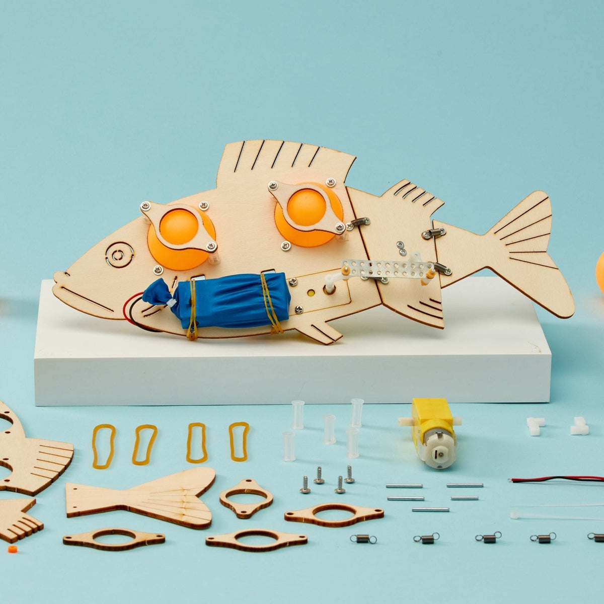 Kitsville Fish Robot DIY Kit – Wooden STEM Building Kit for Kids 10+
