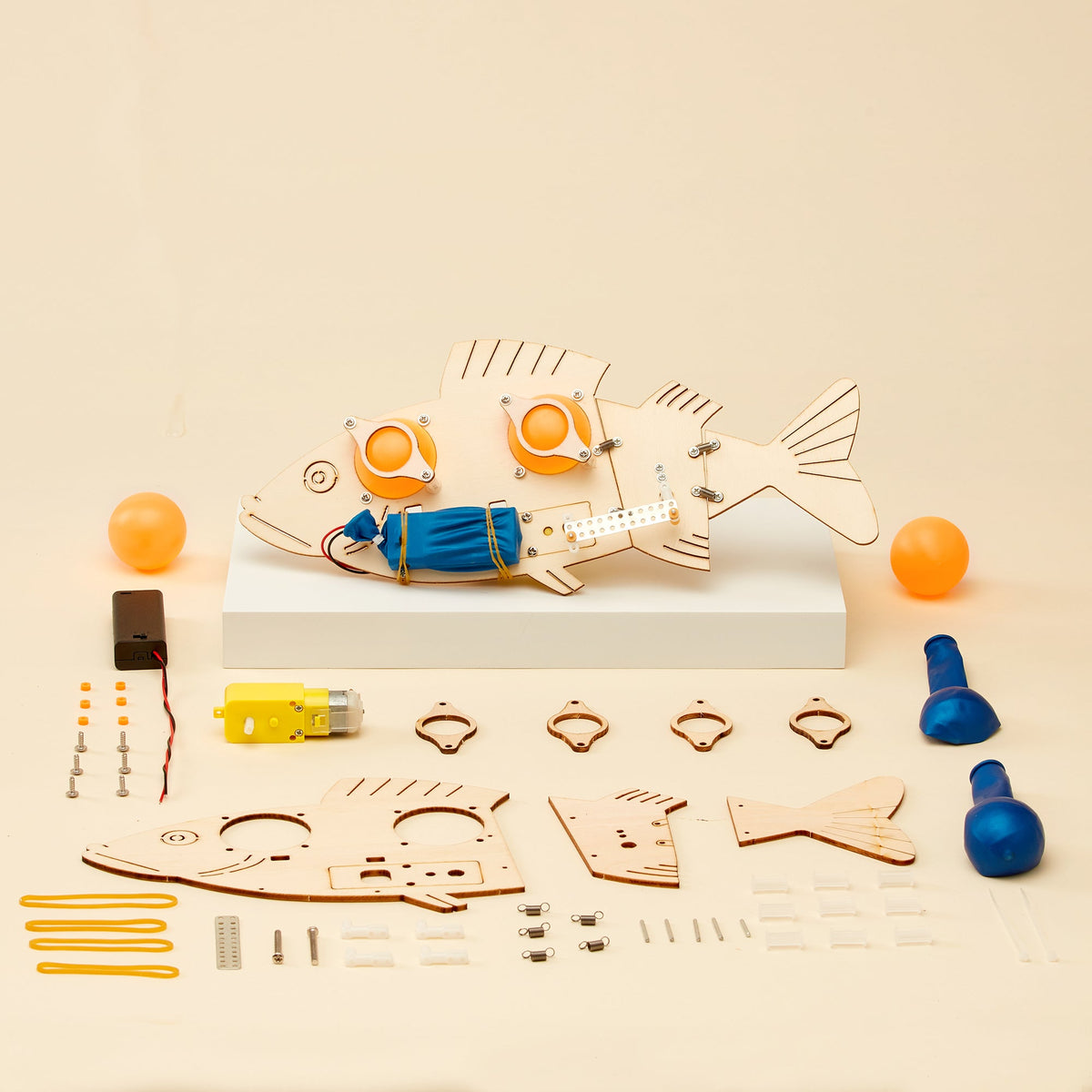 Kitsville Fish Robot DIY Kit – Wooden STEM Building Kit for Kids 10+