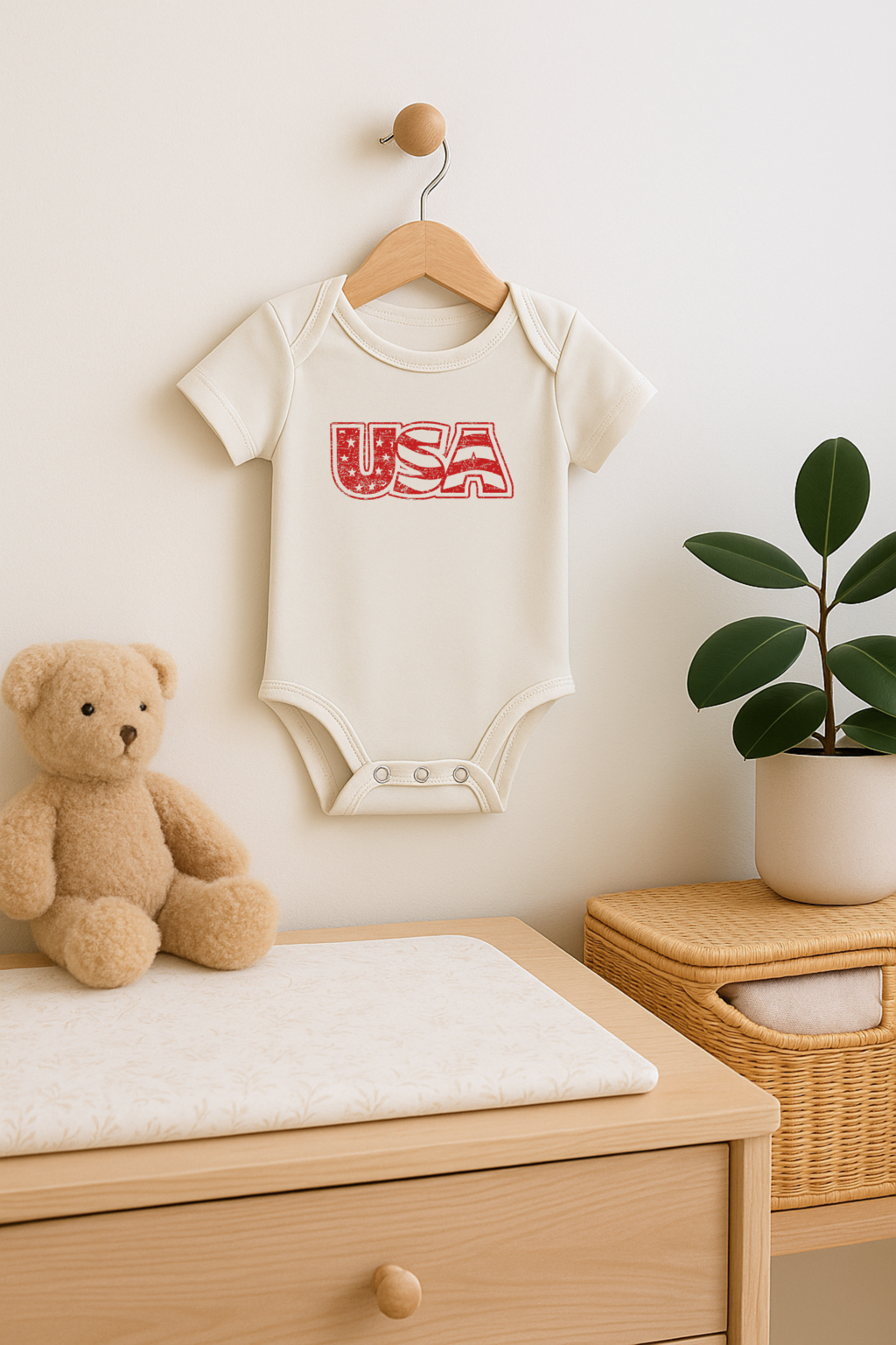 USA Organic Cotton Baby Bodysuit – Short Sleeve, 0–24M