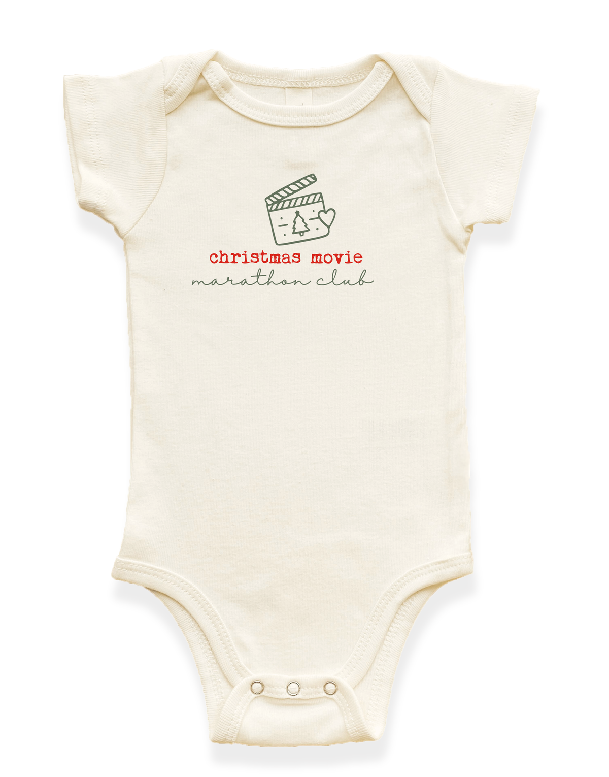 Christmas Movie Marathon Club Organic Cotton Baby Bodysuit – Short Sleeve, 0–18M