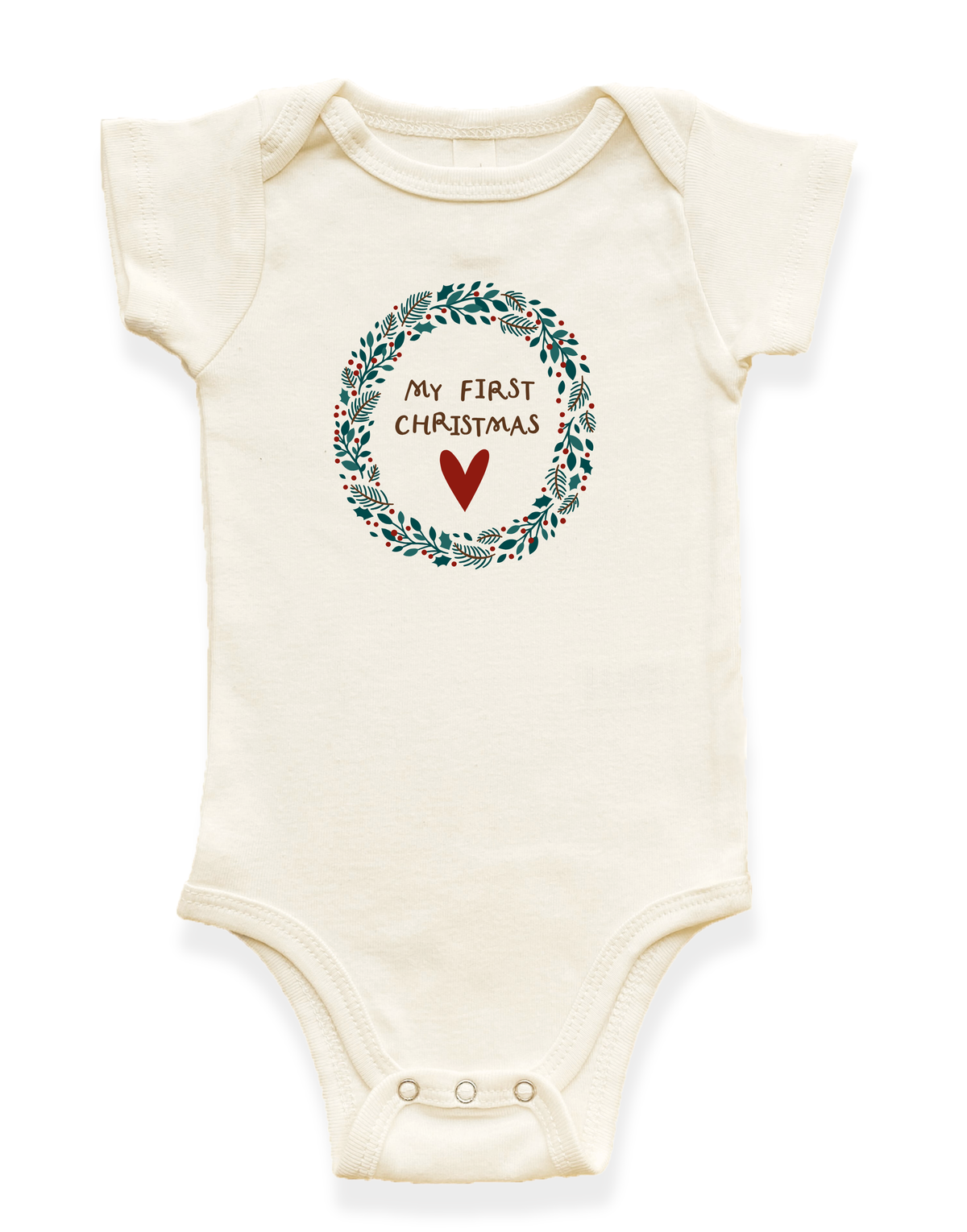 My First Christmas Organic Cotton Baby Bodysuit – Short Sleeve, 0–18M
