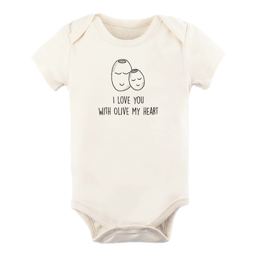 Olive My Heart Organic Cotton Baby Bodysuit – Short Sleeve, 0–18M