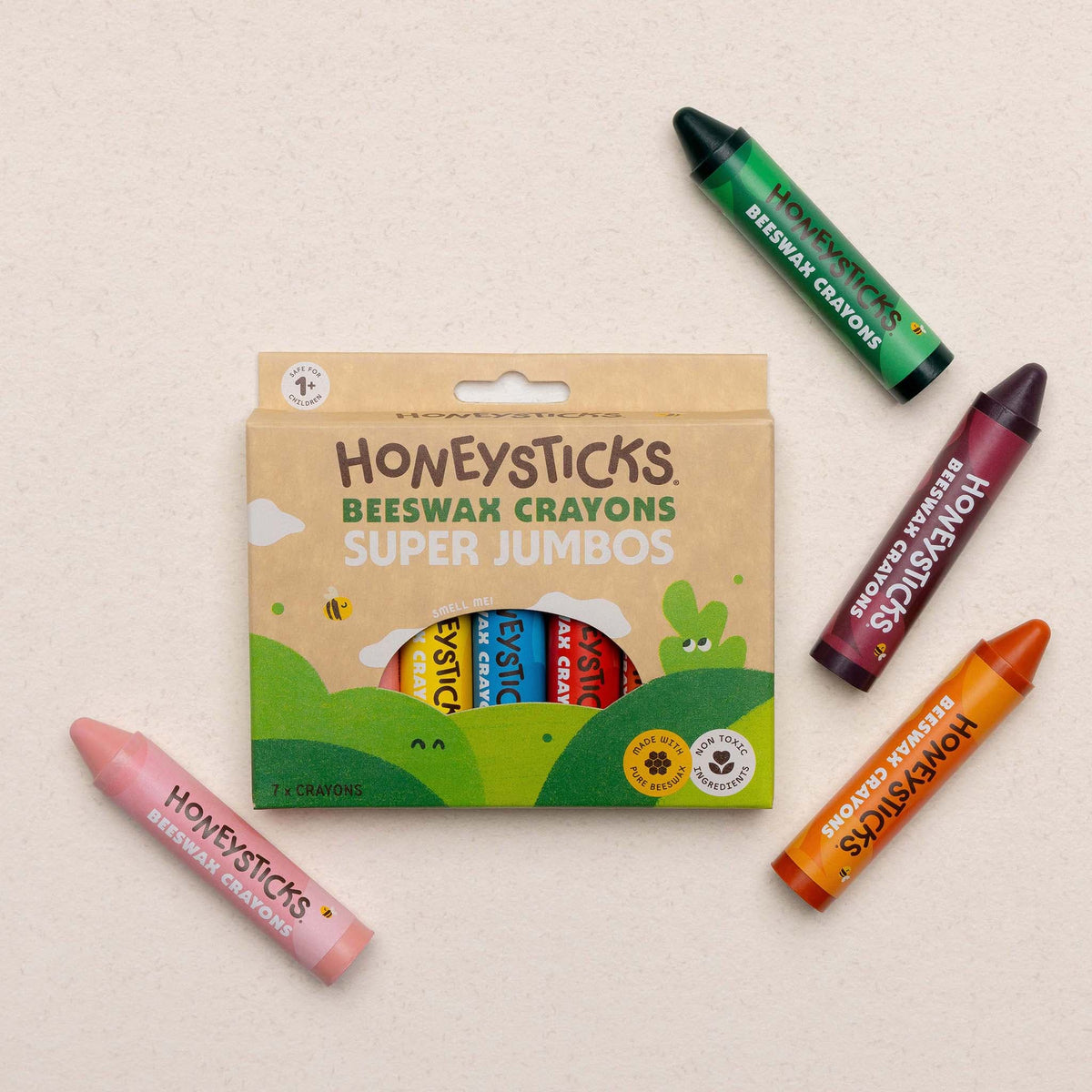 Honeysticks Super Jumbo Beeswax Crayons for Toddlers – Extra-Thick, Non-Toxic, 7 Pack