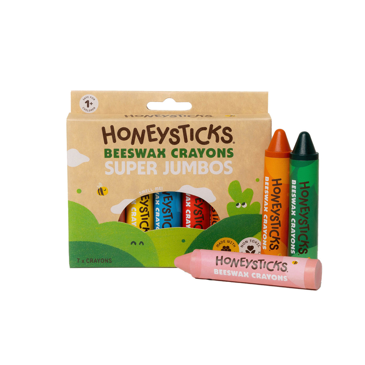 Honeysticks Super Jumbo Beeswax Crayons for Toddlers – Extra-Thick, Non-Toxic, 7 Pack