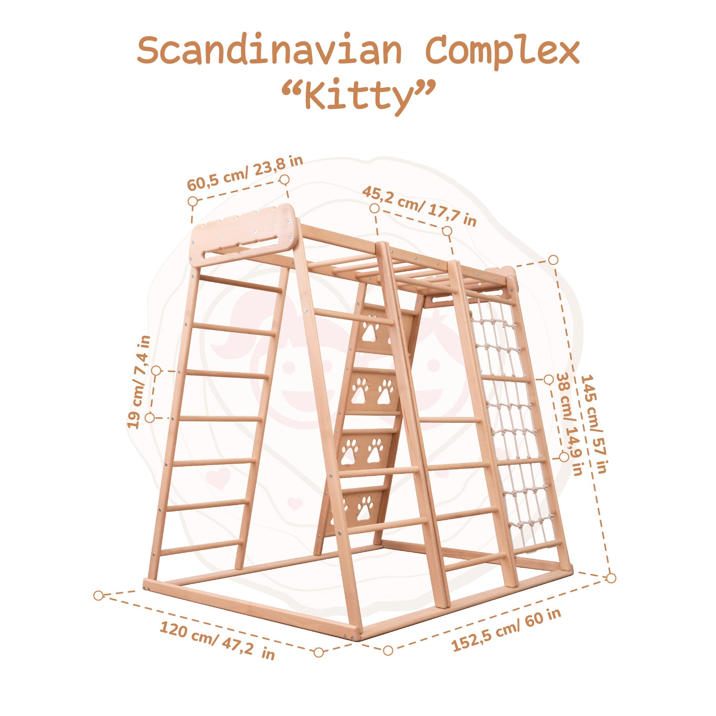 Wood and Hearts Eco-Friendly Natural Wooden Climbing Indoor Playground Jungle Gym