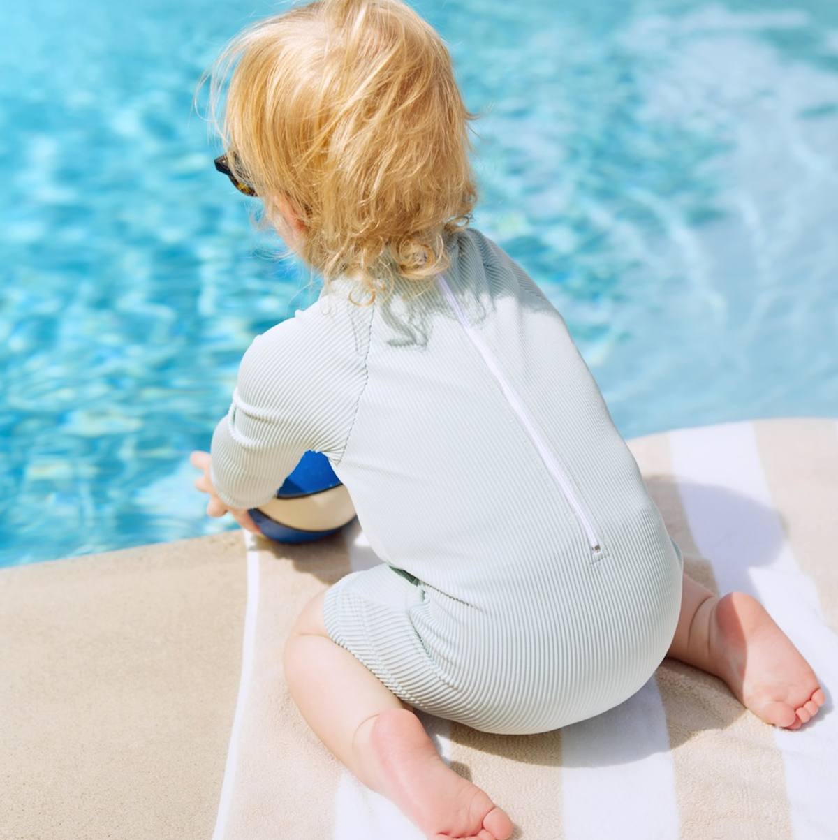 Rainbow Sprout Baby Long-Sleeve Rash Guard Swimsuit with Shorts – Ribbed, Gender-Neutral, Mint
