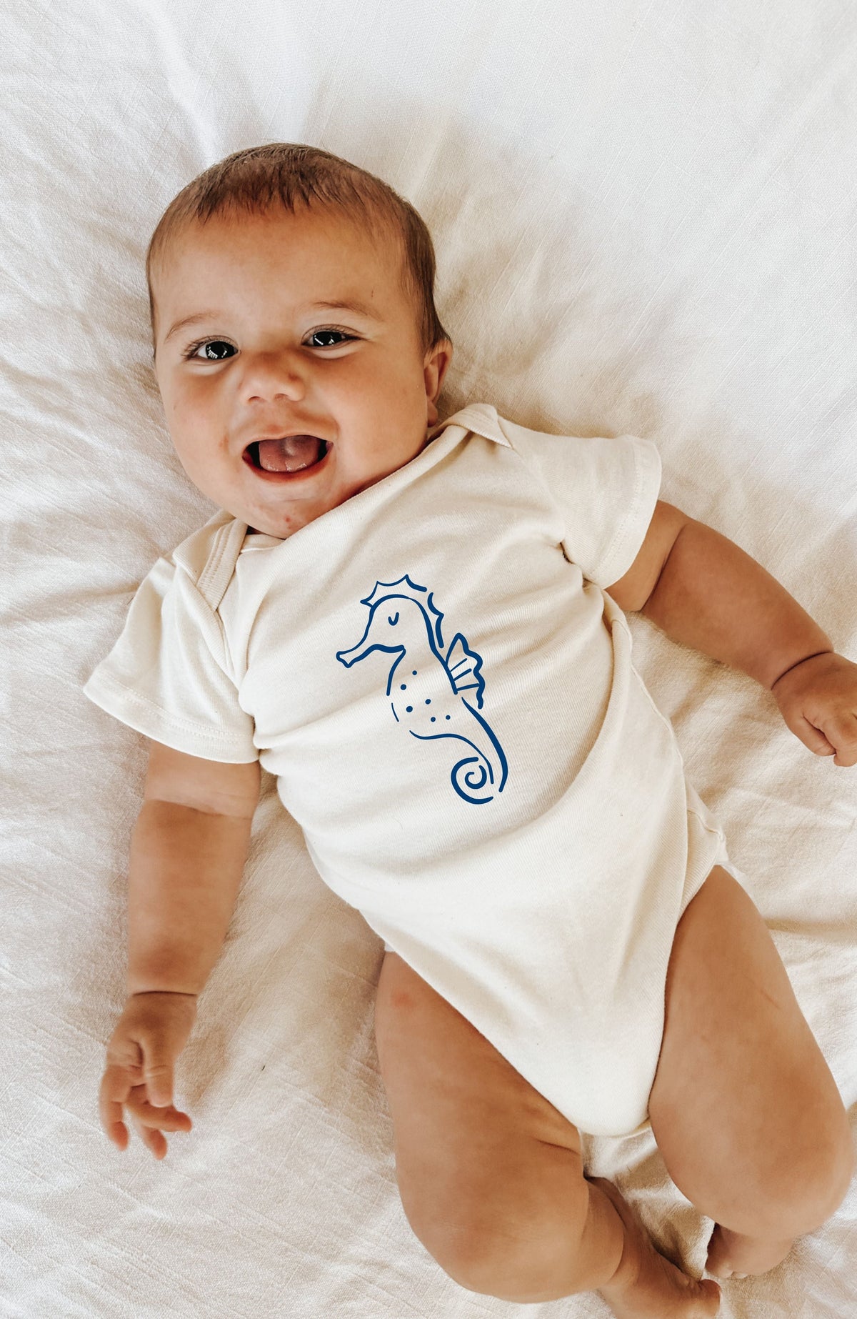 Seahorse Organic Cotton Baby Bodysuit – Short Sleeve, 0–18M